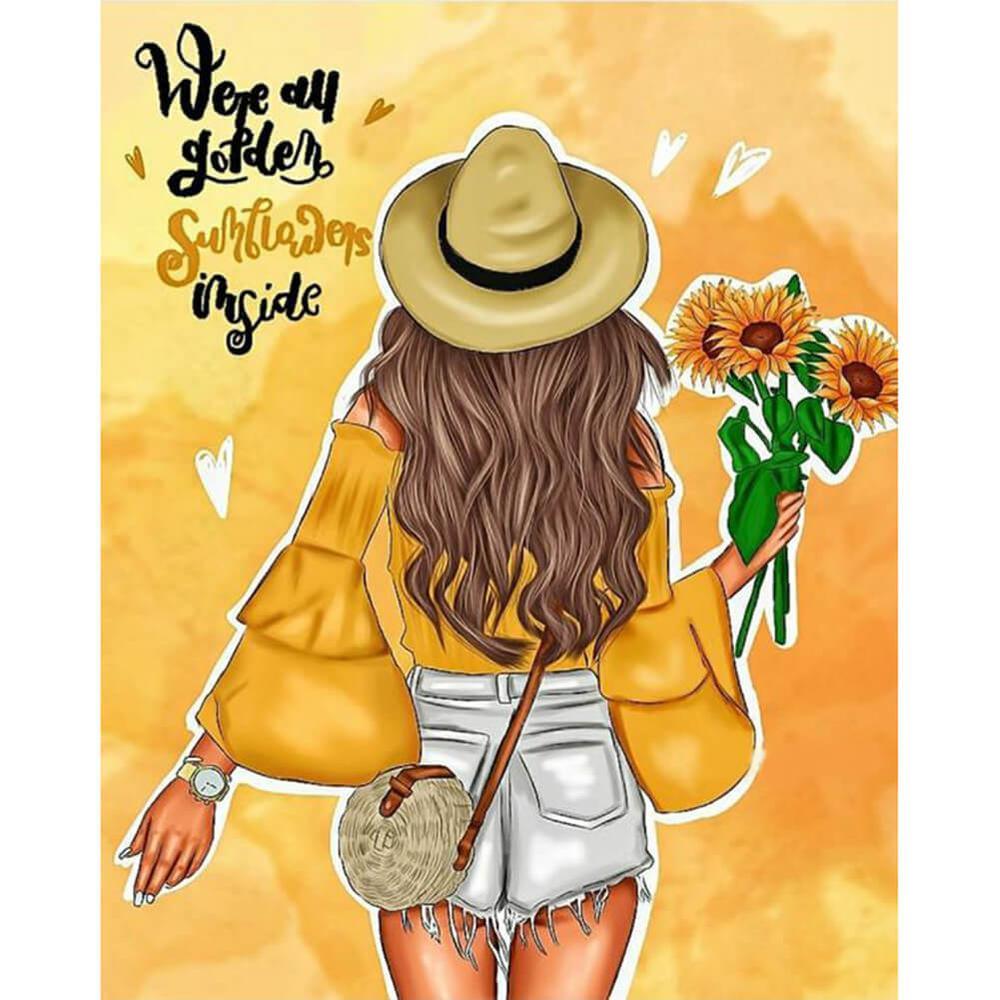 Free Back Girl "WE'RE ALL GOTDEN SUNFLOWER INSIDE" - MyCraftsGfit - Free 5D Diamond Painting