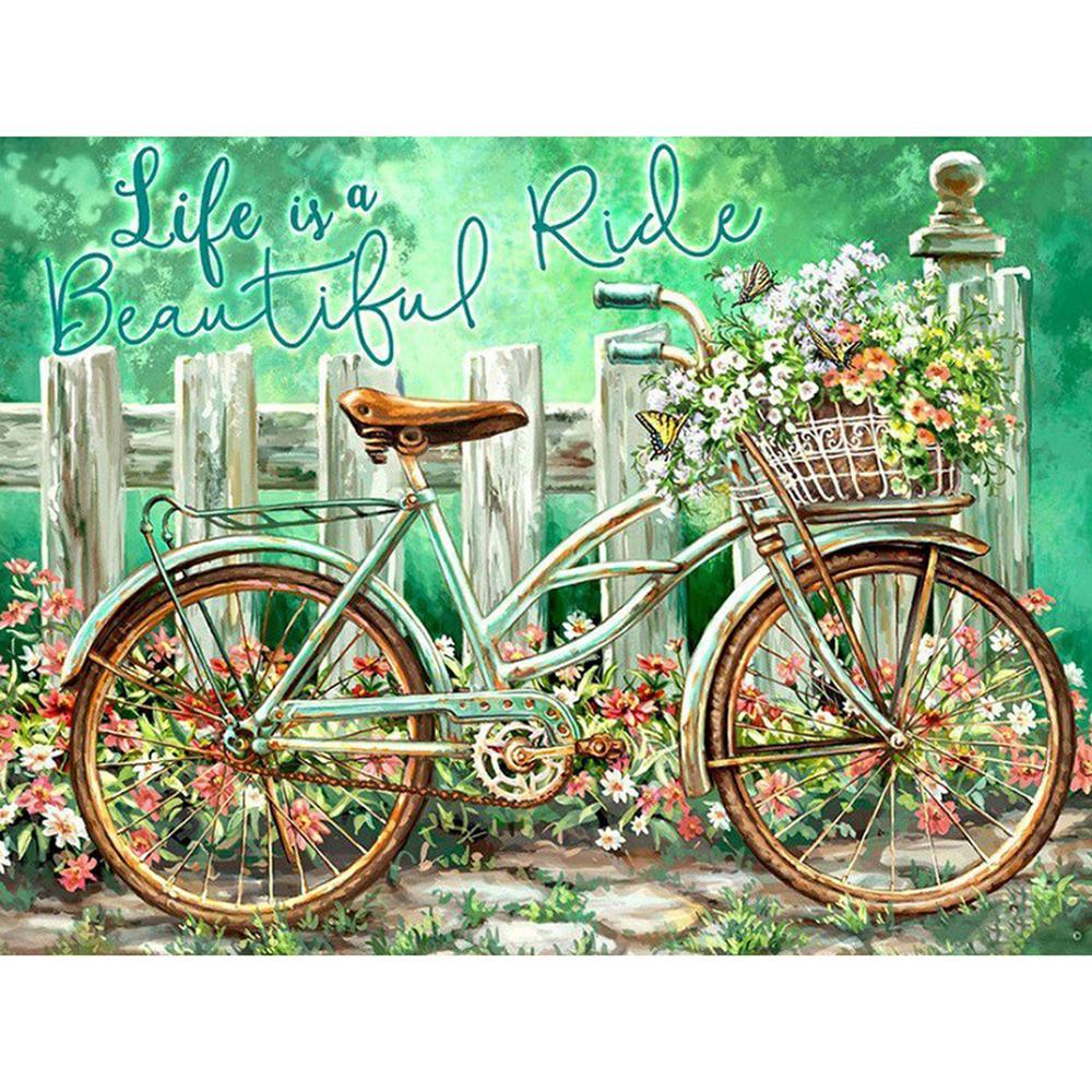 Free Bicycle in Garden - MyCraftsGfit - Free 5D Diamond Painting