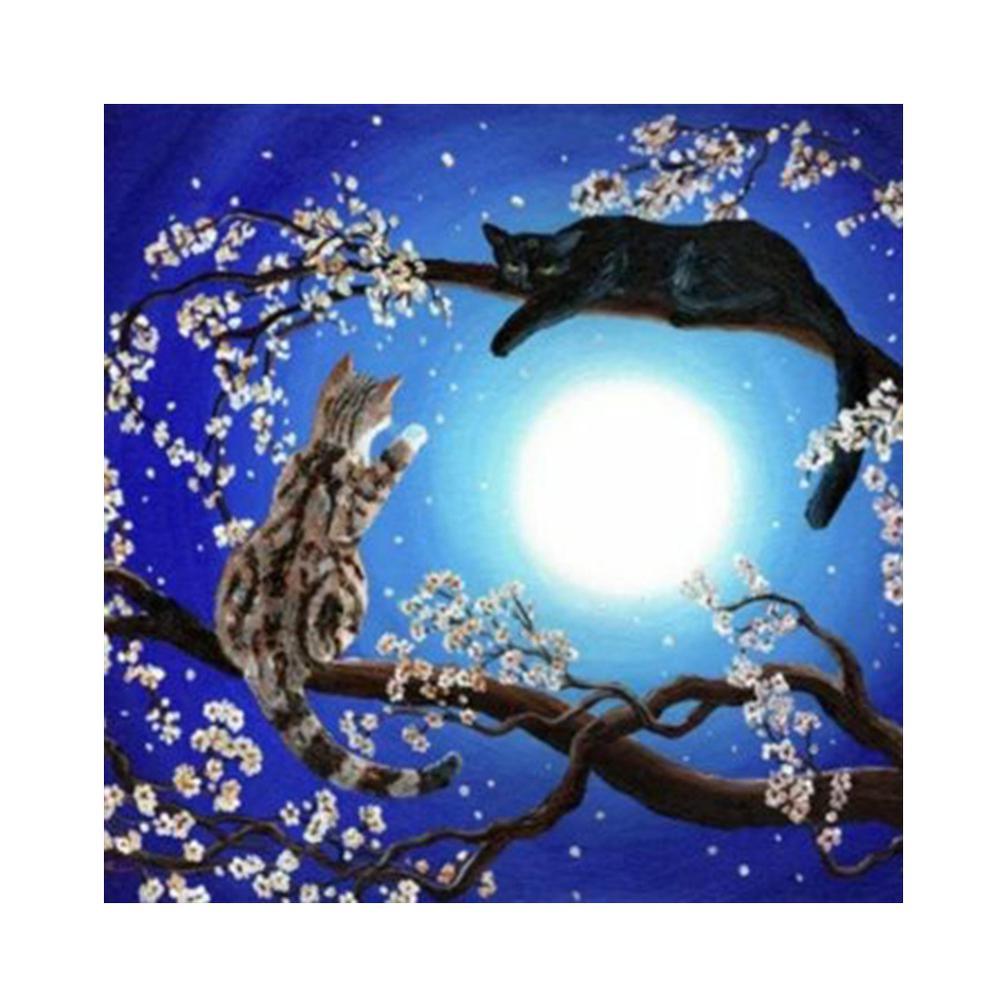 Free Cat Tree Moon - MyCraftsGfit - Free 5D Diamond Painting