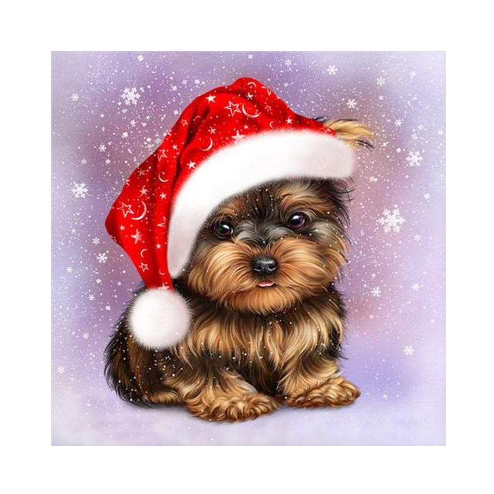 Free Christmas Cap Dog - MyCraftsGfit - Free 5D Diamond Painting