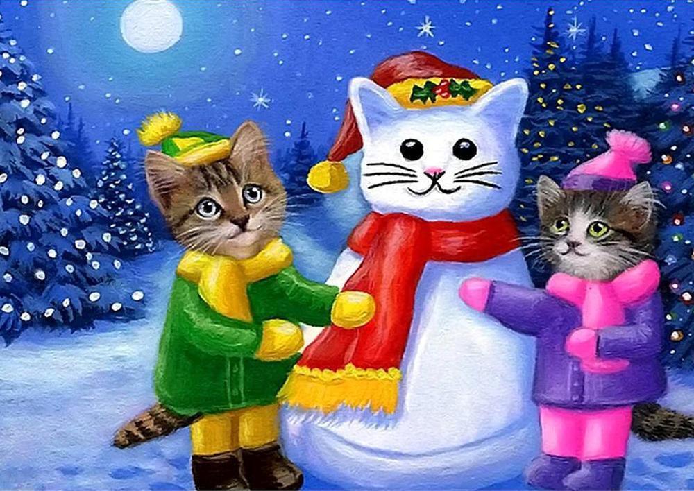 Free Christmas Cat - MyCraftsGfit - Free 5D Diamond Painting