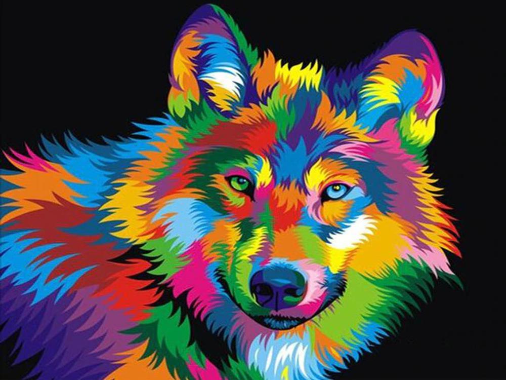 Free Colorful Wolf - MyCraftsGfit - Free 5D Diamond Painting