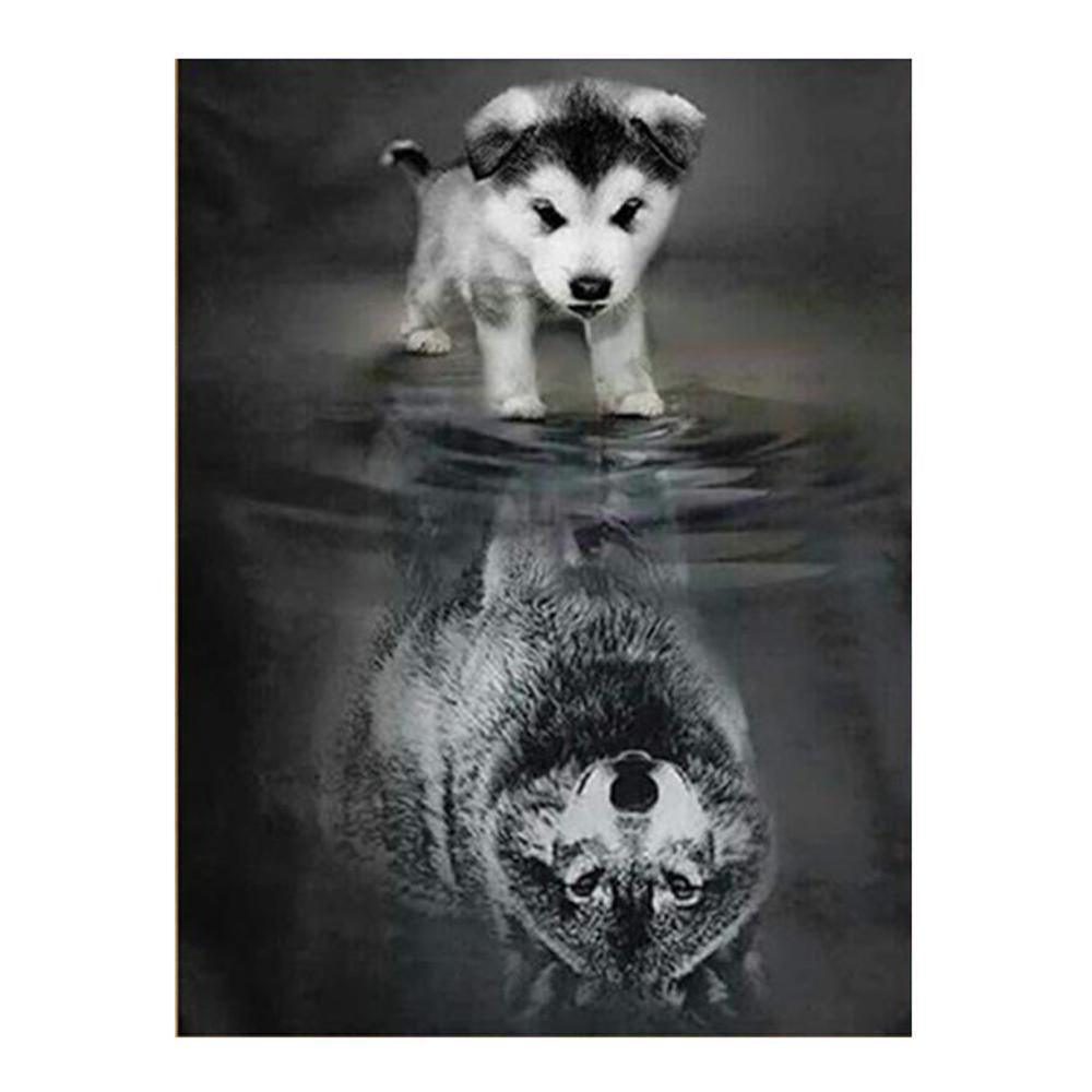 Free Dog Reflected Wolf - MyCraftsGfit - Free 5D Diamond Painting