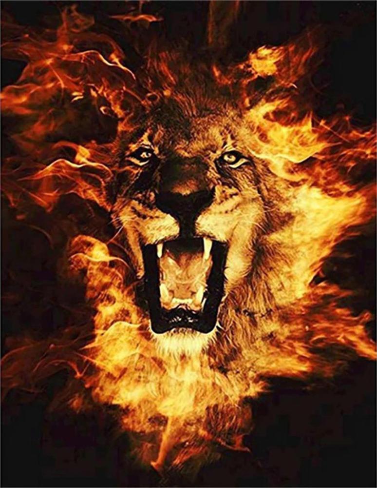 Free Flame Lion - MyCraftsGfit - Free 5D Diamond Painting