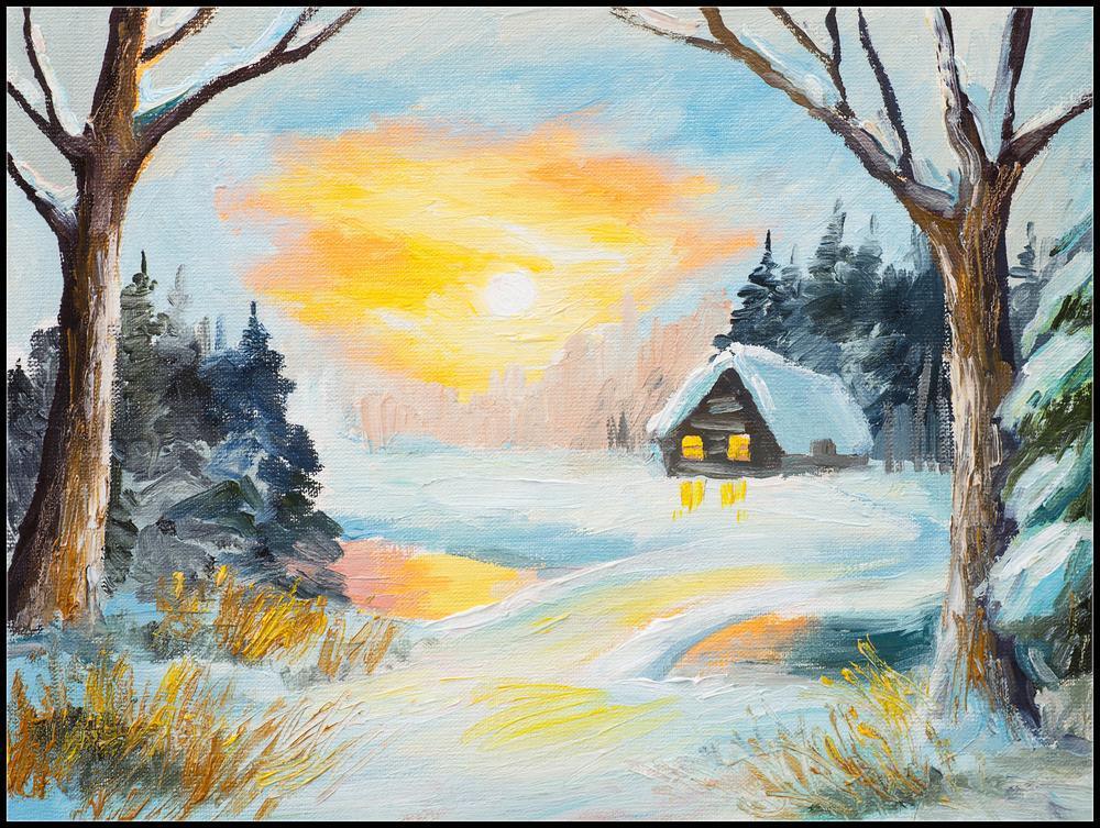 Free Forest Hut In The Snow - MyCraftsGfit - Free 5D Diamond Painting