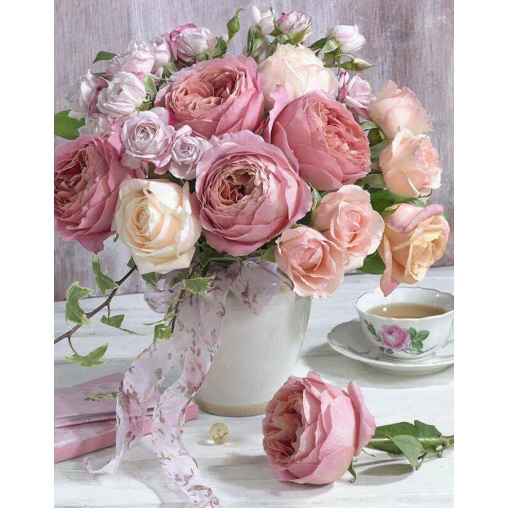 Free Pink Vase Flowers - MyCraftsGfit - Free 5D Diamond Painting