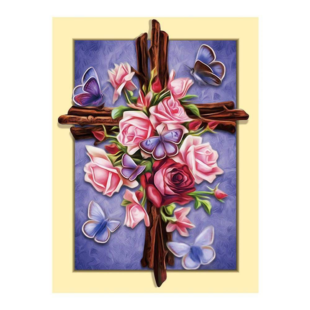 Free Round Beads Rose Cross - MyCraftsGfit - Free 5D Diamond Painting