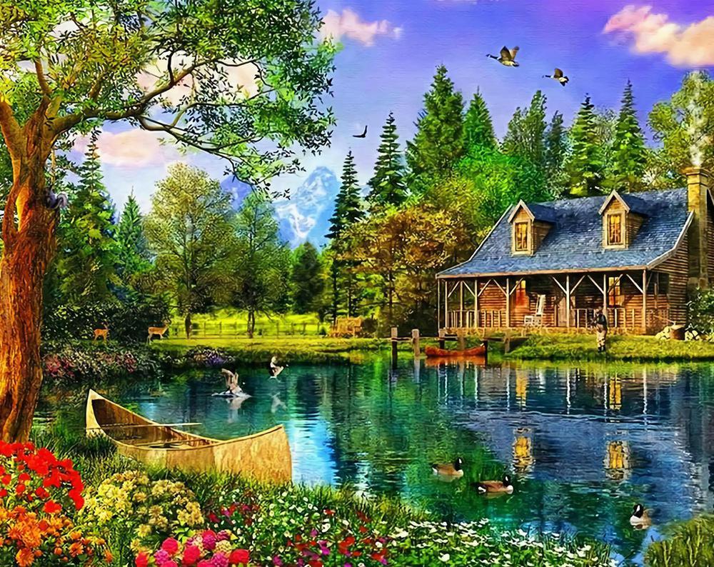 Free Summer __ake House_ - MyCraftsGfit - Free 5D Diamond Painting