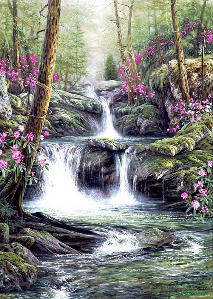 Free Summer __ountain Waterfall_ - MyCraftsGfit - Free 5D Diamond Painting