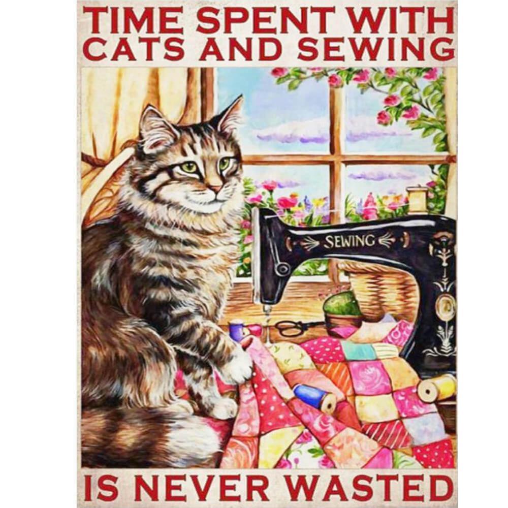 Free "TIME SPENT WITH CATS AND SEWING IS NEVER WASTED" - MyCraftsGfit - Free 5D Diamond Painting