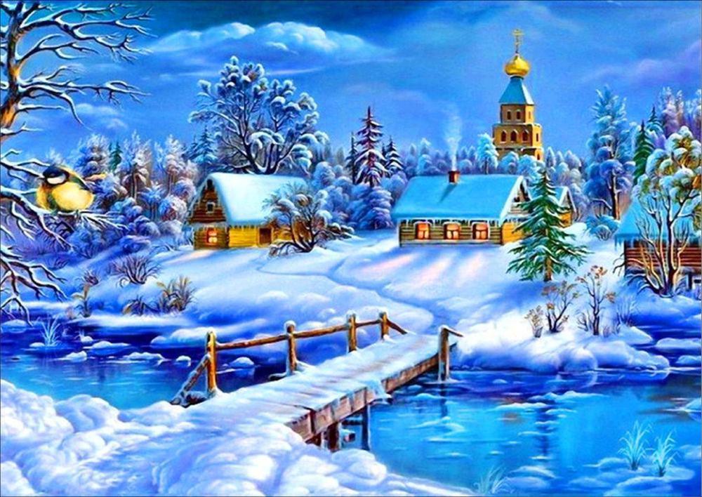 Free Winter __ouse And Bridge_ - MyCraftsGfit - Free 5D Diamond Painting