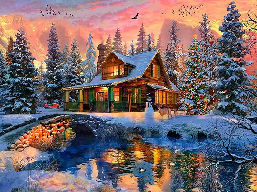 Free Winter __ouse In The Snow_ - MyCraftsGfit - Free 5D Diamond Painting