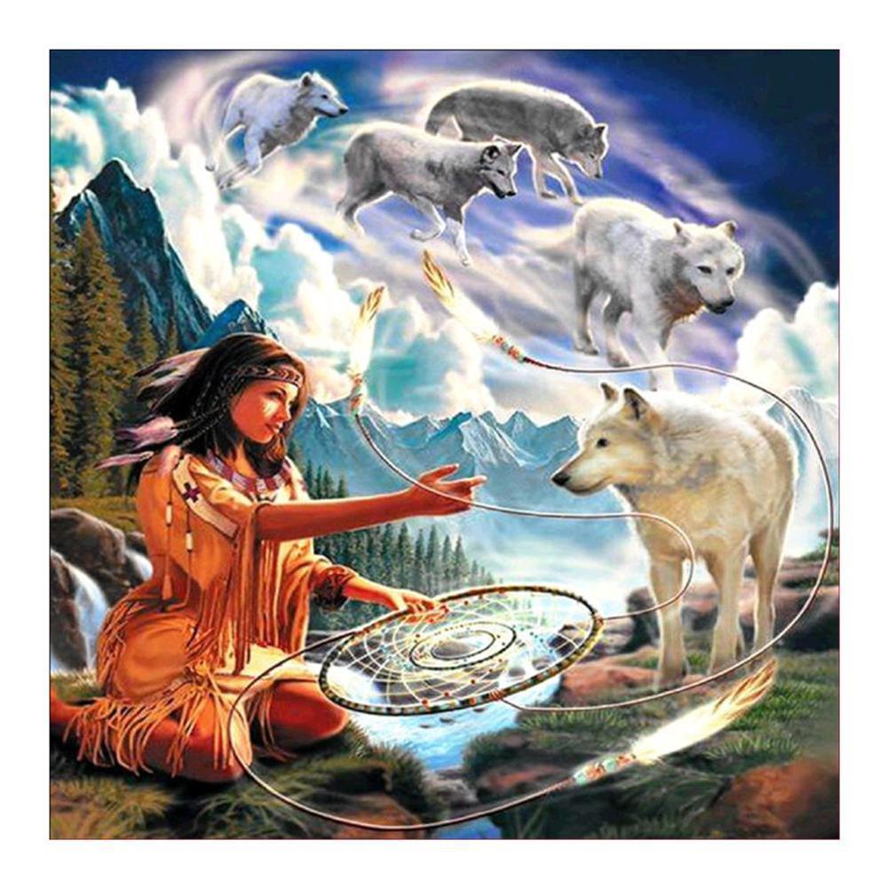 Free Woman And Wolves - MyCraftsGfit - Free 5D Diamond Painting